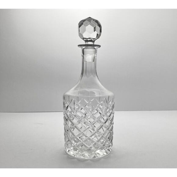 1980s Contemporary Crystal Wine & Spirit Decanter 11 1/4” 30oz, Fan & X Cuts - Picture 2 of 6